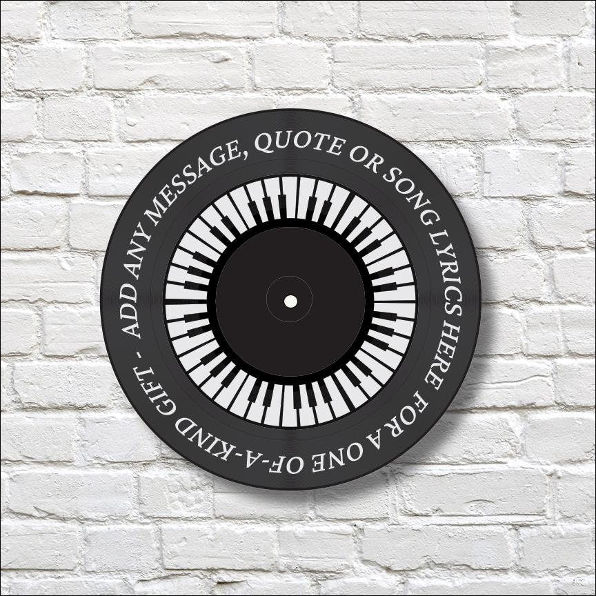 Vinyl Record Art with Keyboard Design, 12" Real Vinyl Record Printed with Keyboard and your custom message, upcycled vinyl record art