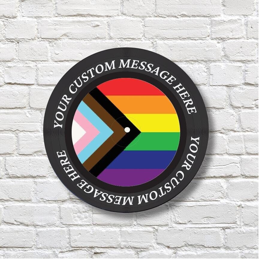 Pride Vinyl Record Art, 12" Real Vinyl Record Printed with Nonbinary Pride Flag and your custom message, wall art, upcycled vinyl record art