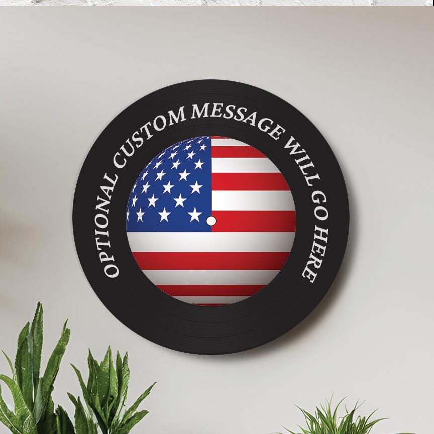 American Flag Vinyl Record Art, 12" Real Vinyl Record Printed with Flag and your optional custom message, wall art, upcycled record art