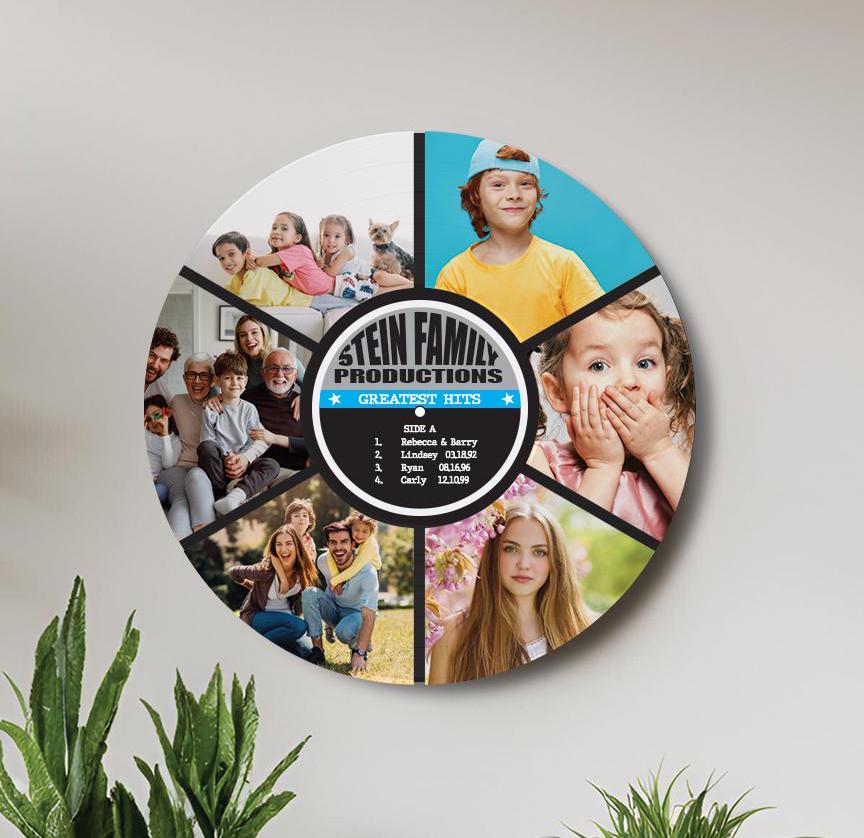 12" Real Vinyl Record Personalized with photos and family information, upcycled vinyl record art, Family Photo Gift, Greatest Hits Album