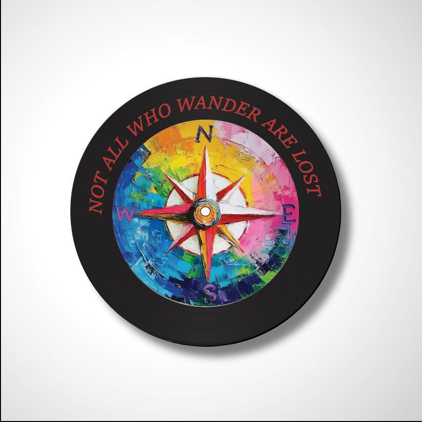 Compass Vinyl Record Art, 12" Real Vinyl Record Printed with Colorful Compass and your optional custom wording, upcycled record art