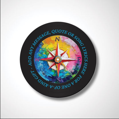 Compass Vinyl Record Art, 12" Real Vinyl Record Printed with Colorful Compass and your optional custom wording, upcycled record art