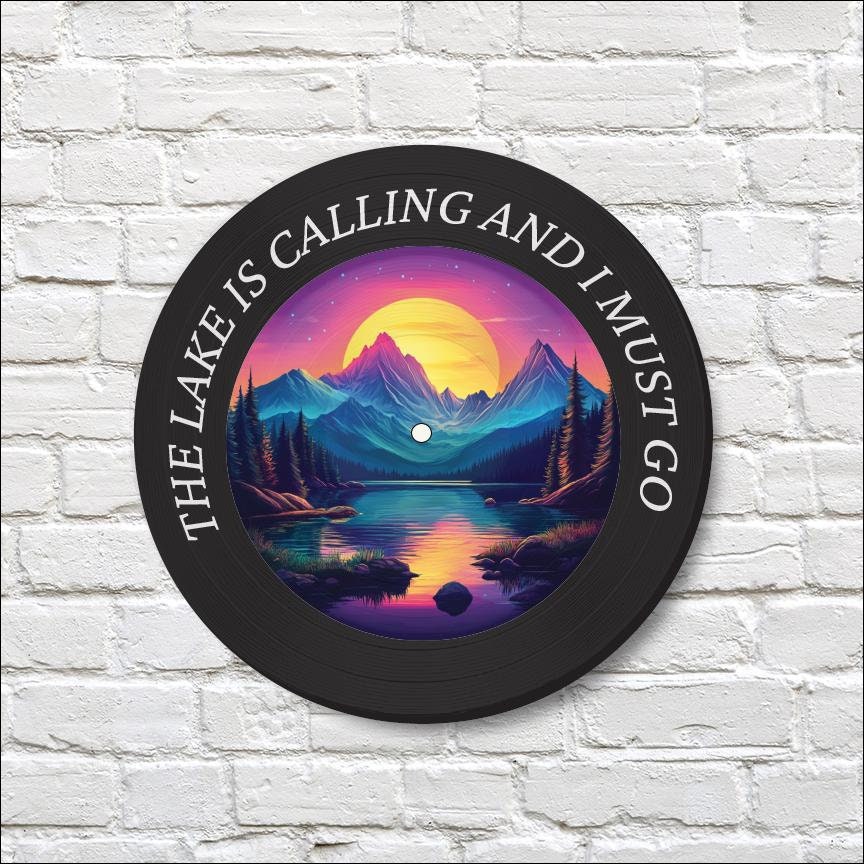 Vintage Vibes: 12" Lake Design Vinyl Record Wall Art -The Lake is Calling and I Must Go - Vinyl Record Printed with Lake Design