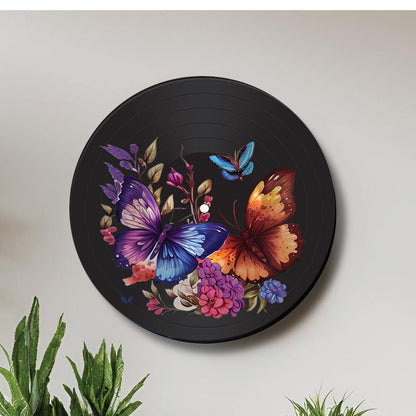 Vinyl Record Art with Butterflies and Flowers, 12" Real Vinyl Record Printed with Butterfly Design & optional message, upcycled vinyl record