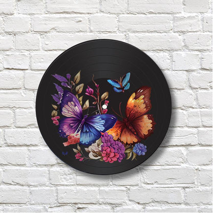 Vinyl Record Art with Butterflies and Flowers, 12" Real Vinyl Record Printed with Butterfly Design & optional message, upcycled vinyl record