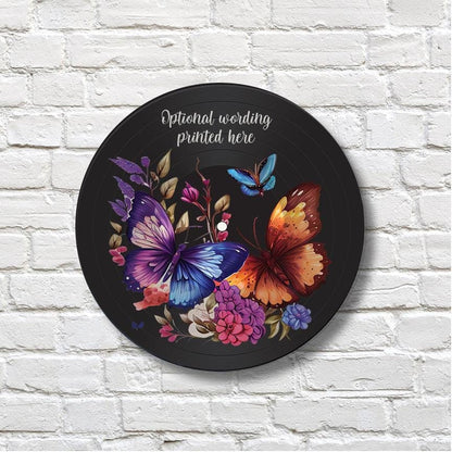 Vinyl Record Art with Butterflies and Flowers, 12" Real Vinyl Record Printed with Butterfly Design & optional message, upcycled vinyl record