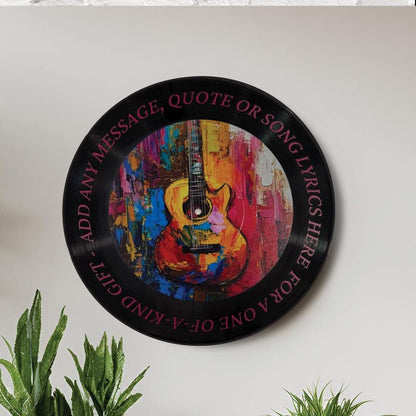 Guitar Vinyl Record Art, 12" Real Vinyl Record Printed with Guitar art and your optional custom message, upcycled vinyl record art