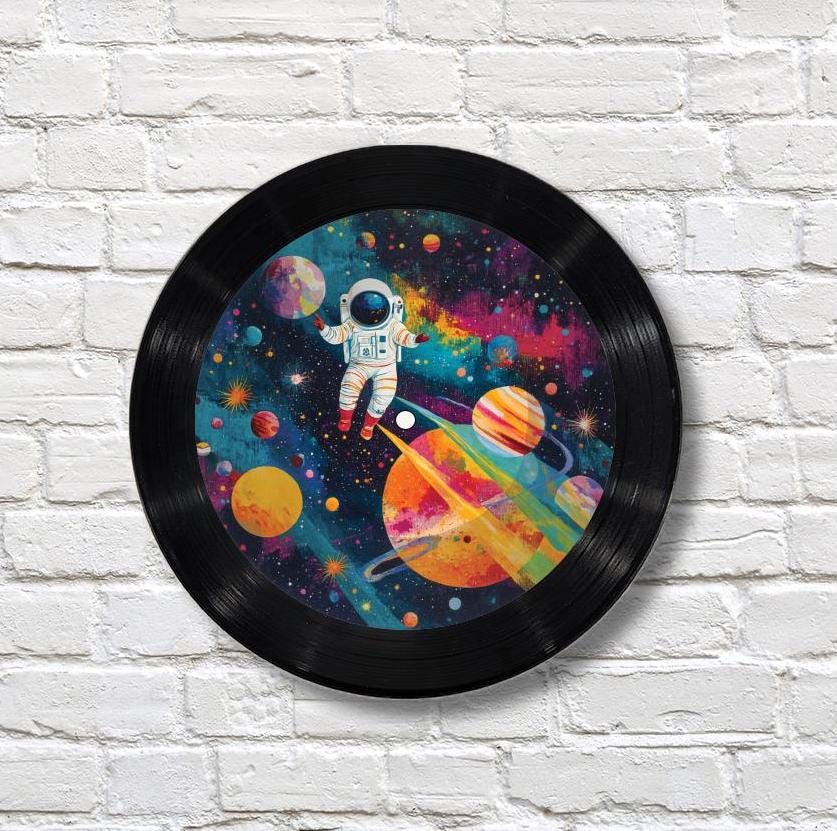 Outer Space 12" Vinyl Record Art, Real Vinyl Record Printed with Outer Space Image and your optional custom message, upcycled record art