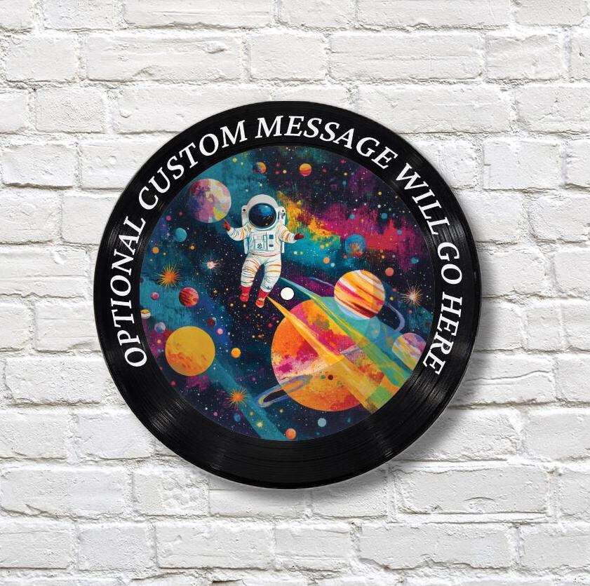 Outer Space 12" Vinyl Record Art, Real Vinyl Record Printed with Outer Space Image and your optional custom message, upcycled record art