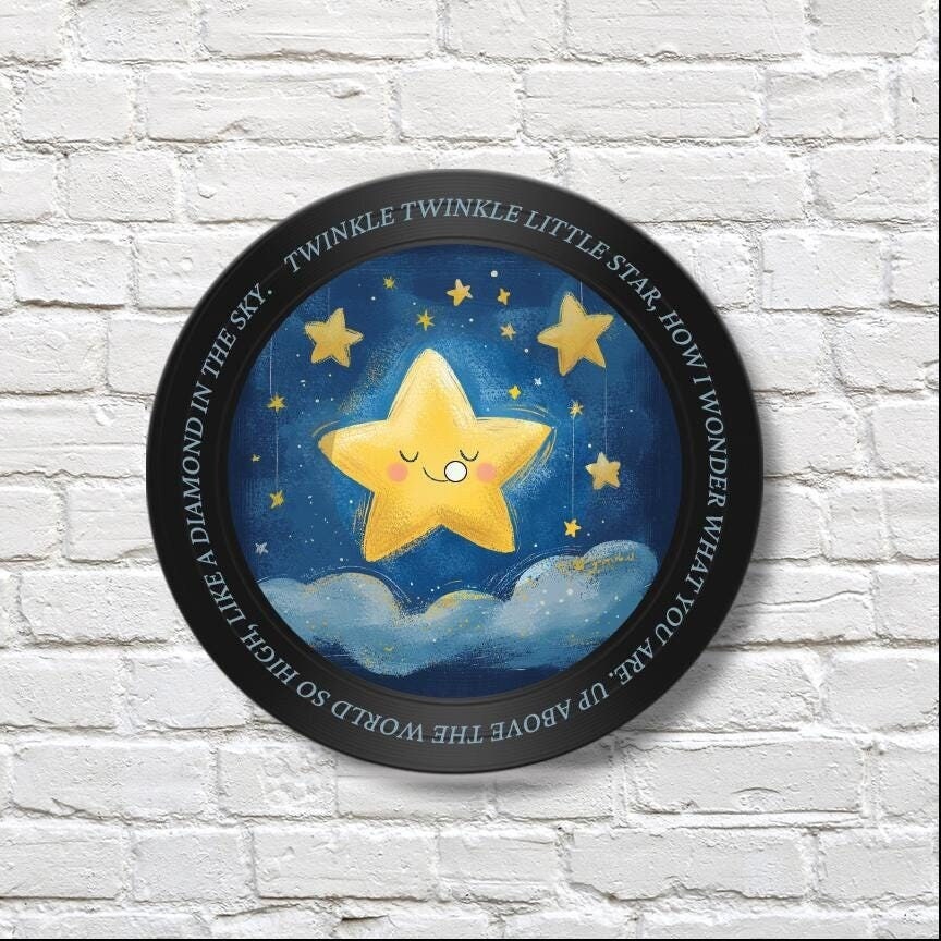 Twinkle Twinkle Little Star - 12" Vinyl Record Kid's Wall Art - Nursery Decor - Vinyl Record Printed with Nursery Rhyme - New Baby Gift