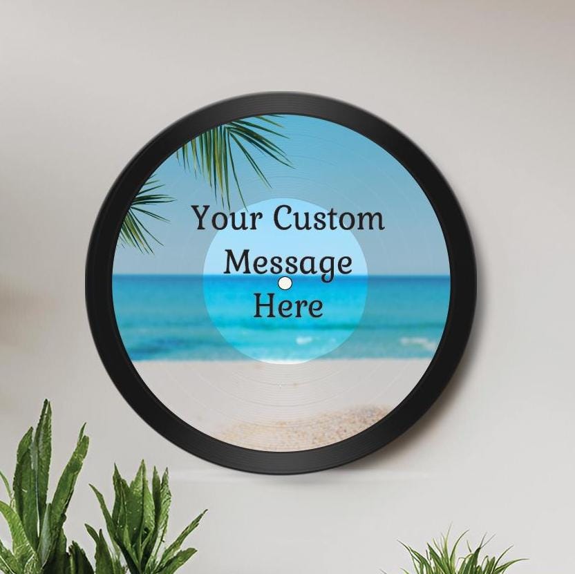 Personalized Beach Scene 12" Vinyl Record Art, Real Vinyl Record Printed with Ocean Scene & custom message, upcycled record art