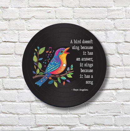 12" Vinyl Record Art, Real Vinyl Record Printed Bird Art and Quote, upcycled record, Uplifting Inspirational Art Gift, Bird lover