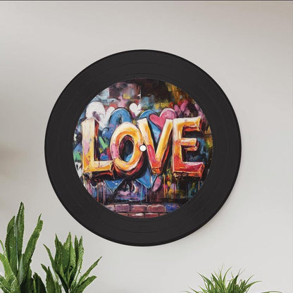 Vinyl Record Art, 12" Real Vinyl Record Printed with Graffiti LOVE, artist, musician, retro wall art, upcycled vinyl record art