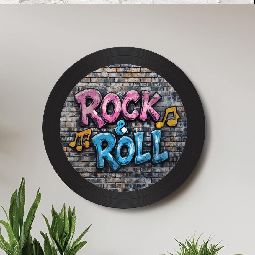 Vinyl Record Art, 12" Real Vinyl Record Printed with Rock & Roll in Graffiti, artist, musician, retro wall art, upcycled vinyl record art