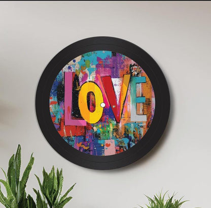 LOVE Vinyl Record Art, 12" Real Vinyl Record Printed with LOVE design, artist, musician, retro wall art, upcycled vinyl record art