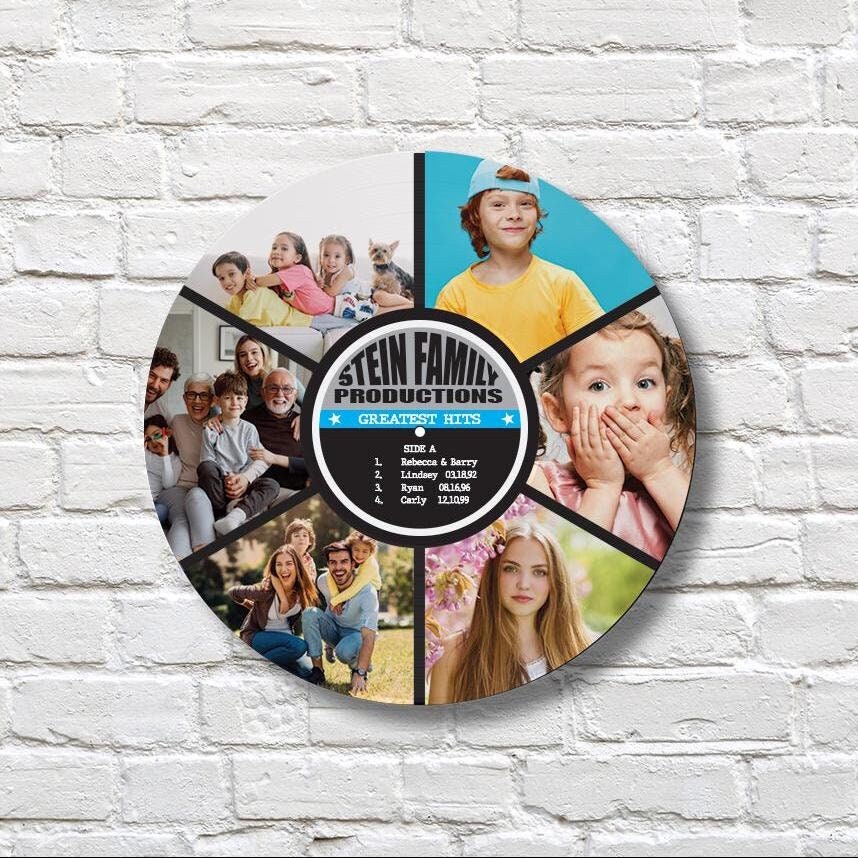 12" Real Vinyl Record Personalized with photos and family information, upcycled vinyl record art, Family Photo Gift, Greatest Hits Album