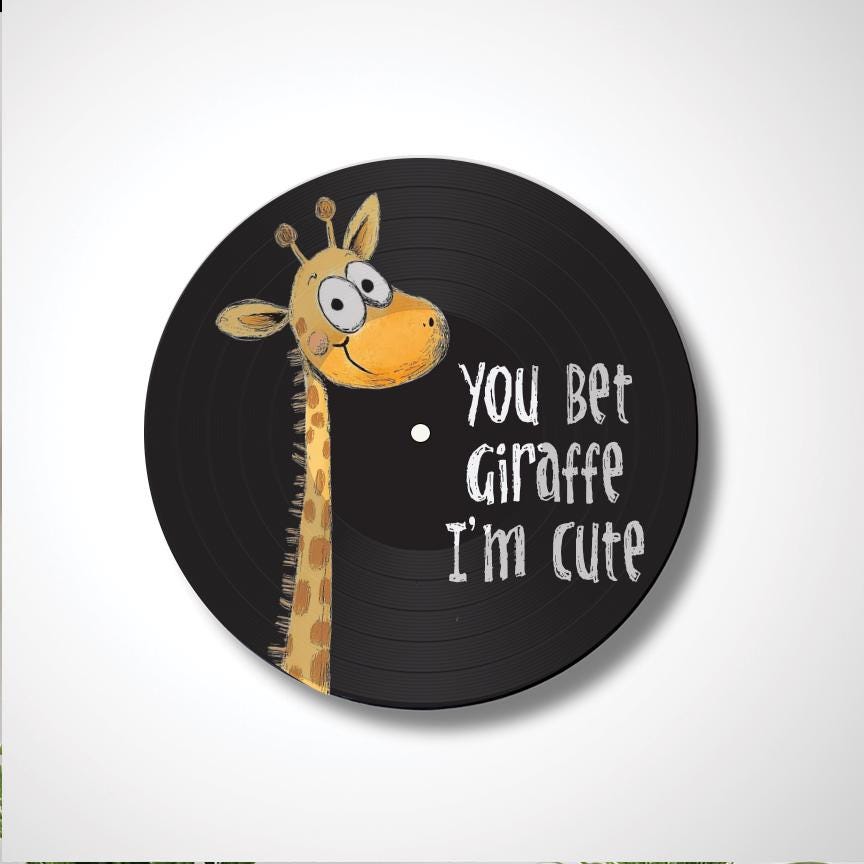 Giraffe Theme 12" Vinyl Record Art, Real Vinyl Record Printed with giraffe and custom message, upcycled record, Cute Giraffe art, kids' art