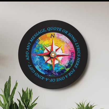 Compass Vinyl Record Art, 12" Real Vinyl Record Printed with Colorful Compass and your optional custom wording, upcycled record art