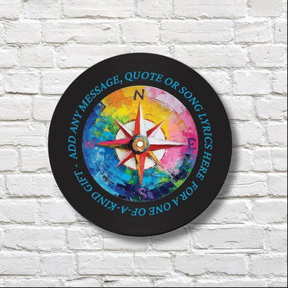 Compass Vinyl Record Art, 12" Real Vinyl Record Printed with Colorful Compass and your optional custom wording, upcycled record art