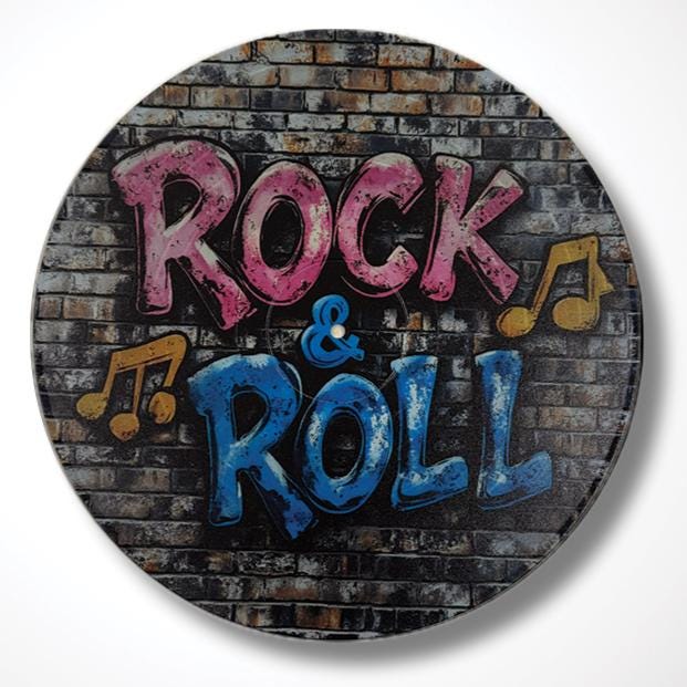 Vinyl Record Art, 12" Real Vinyl Record Printed with Rock & Roll in Graffiti, artist, musician, retro wall art, upcycled vinyl record art