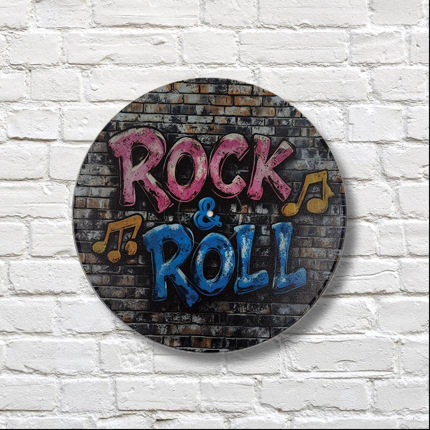 Vinyl Record Art, 12" Real Vinyl Record Printed with Rock & Roll in Graffiti, artist, musician, retro wall art, upcycled vinyl record art