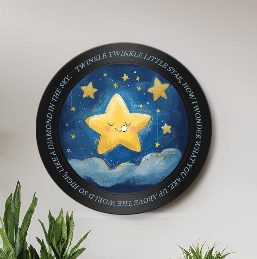 Twinkle Twinkle Little Star - 12" Vinyl Record Kid's Wall Art - Nursery Decor - Vinyl Record Printed with Nursery Rhyme - New Baby Gift