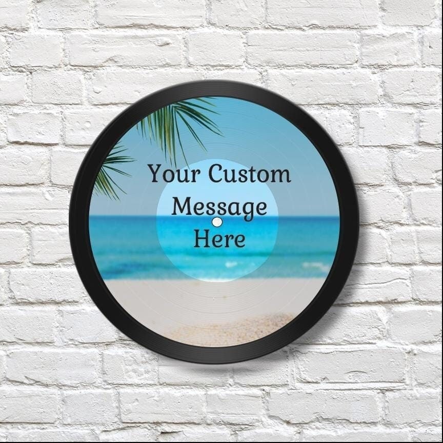 Personalized Beach Scene 12" Vinyl Record Art, Real Vinyl Record Printed with Ocean Scene & custom message, upcycled record art