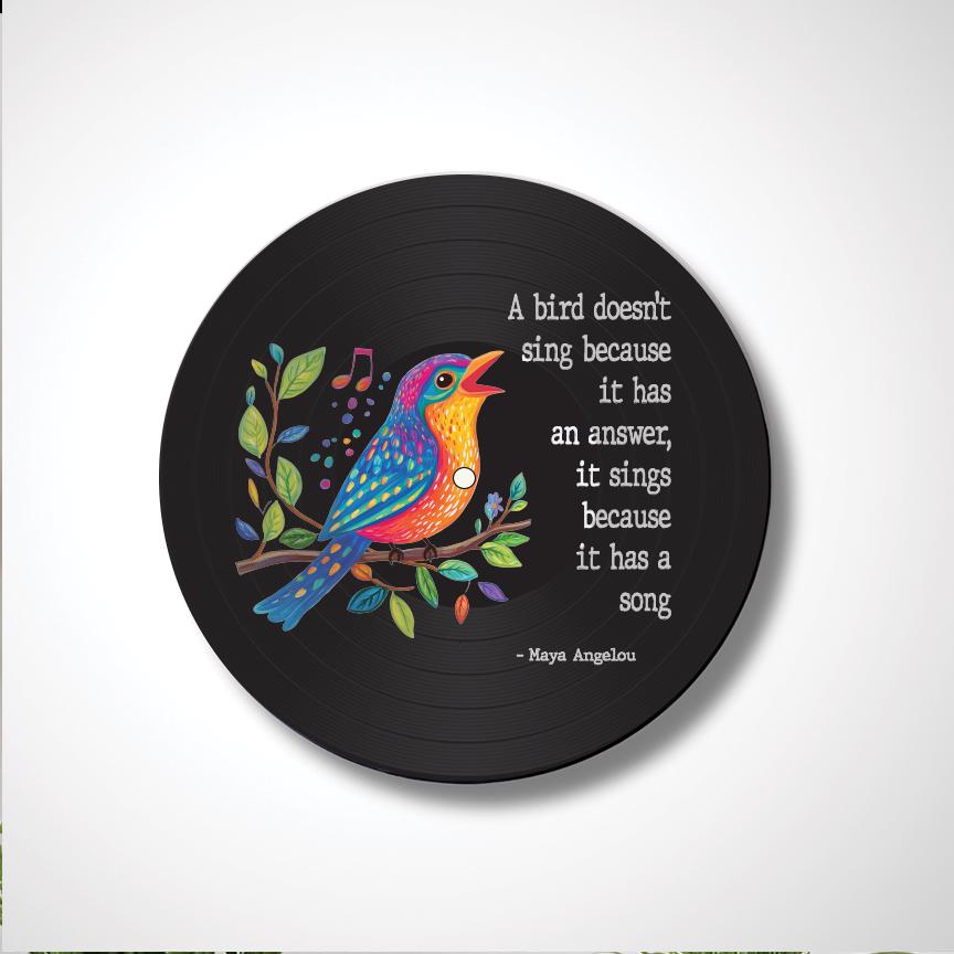 12" Vinyl Record Art, Real Vinyl Record Printed Bird Art and Quote, upcycled record, Uplifting Inspirational Art Gift, Bird lover