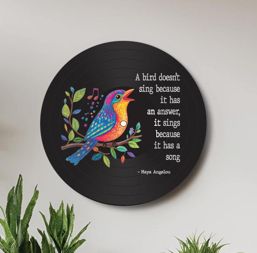 12" Vinyl Record Art, Real Vinyl Record Printed Bird Art and Quote, upcycled record, Uplifting Inspirational Art Gift, Bird lover