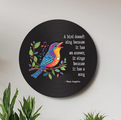 12" Vinyl Record Art, Real Vinyl Record Printed Bird Art and Quote, upcycled record, Uplifting Inspirational Art Gift, Bird lover