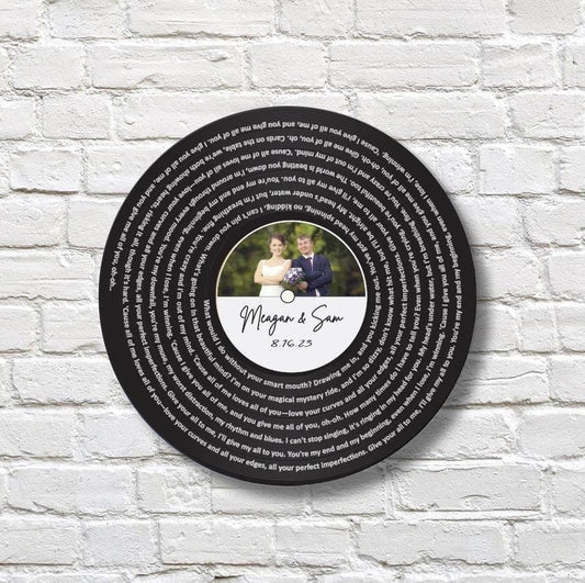 Personalized Wedding Gift, 12" Real Vinyl Record with your wedding photo, date, names and wedding song lyrics, Custom Wedding Gift Keepsake