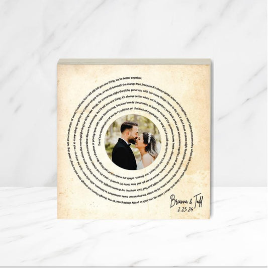 Personalized Wedding Gift, 10" x10" Wood Canvas Personalized with your photo and wedding song lyrics, Custom Wedding Gift, Special Keepsake
