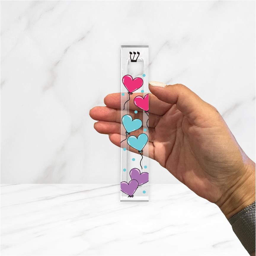 Personalized Heart Mezuzah - With or without name - Heart Balloons - Acrylic Mezuzah - Kids Mezuzah - New Baby Gift - Baby Girl Gift
