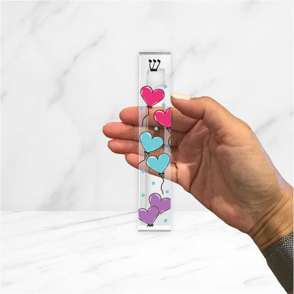 Personalized Heart Mezuzah - With or without name - Heart Balloons - Acrylic Mezuzah - Kids Mezuzah - New Baby Gift - Baby Girl Gift