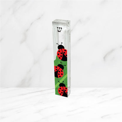 Ladybug Mezuzah - Acrylic Mezuzah - Modern Mezuzah - Personalized Judaica Gift - New Baby Gift - New Home Gift - Ladybugs on leaf