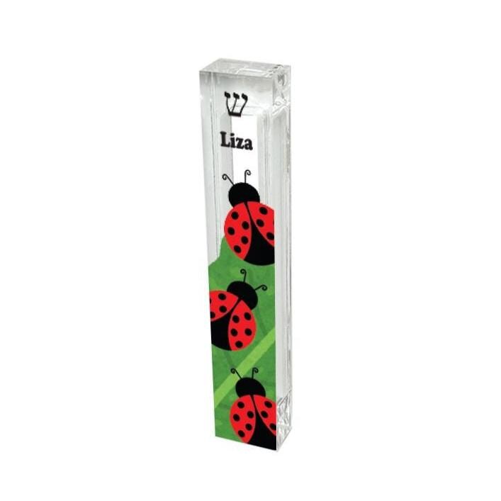 Ladybug Mezuzah - Acrylic Mezuzah - Modern Mezuzah - Personalized Judaica Gift - New Baby Gift - New Home Gift - Ladybugs on leaf