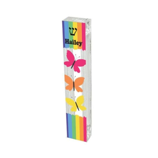 Butterfly Mezuzah with Rainbow - Acrylic Mezuzah - Modern Mezuzah - Personalized Judaica Gift - New Baby Gift - New Home Gift - Butterflies
