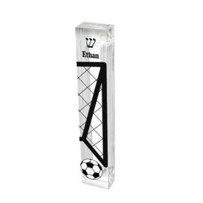 Personalized Soccer Mezuzah - Boys Room - Acrylic Mezuzah - Modern Mezuzah - Teen Mezuzah - Soccer Player Mezuzah