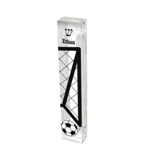 Personalized Soccer Mezuzah - Boys Room - Acrylic Mezuzah - Modern Mezuzah - Teen Mezuzah - Soccer Player Mezuzah