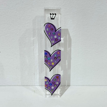 Mezuzah - Purple Hearts Mezuzah - Embellished Acrylic Mezuzah with colored pearls - Judaica Gift - Beaded Mezuzah - Girl Room Mezuzah