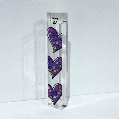 Mezuzah - Purple Hearts Mezuzah - Embellished Acrylic Mezuzah with colored pearls - Judaica Gift - Beaded Mezuzah - Girl Room Mezuzah