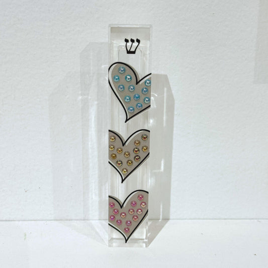Mezuzah - Hearts Mezuzah - Embellished Acrylic Mezuzah with colored pearls - Judaica Gift - Beaded Mezuzah - Girl Room Mezuzah