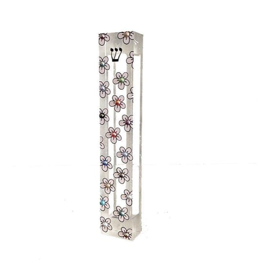 Mezuzah - Flower Mezuzah - Embellished Acrylic Mezuzah with light pink flower and colored pearls - Floral Judaica Gift - New Baby Gift