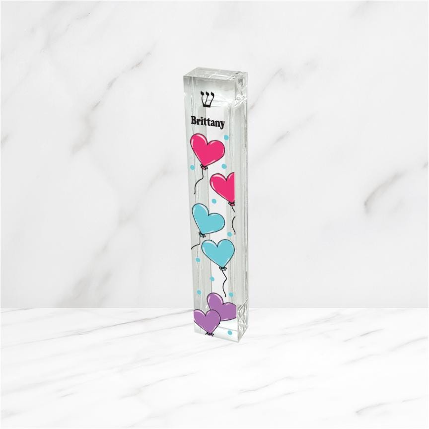 Personalized Heart Mezuzah - With or without name - Heart Balloons - Acrylic Mezuzah - Kids Mezuzah - New Baby Gift - Baby Girl Gift