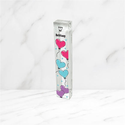 Personalized Heart Mezuzah - With or without name - Heart Balloons - Acrylic Mezuzah - Kids Mezuzah - New Baby Gift - Baby Girl Gift