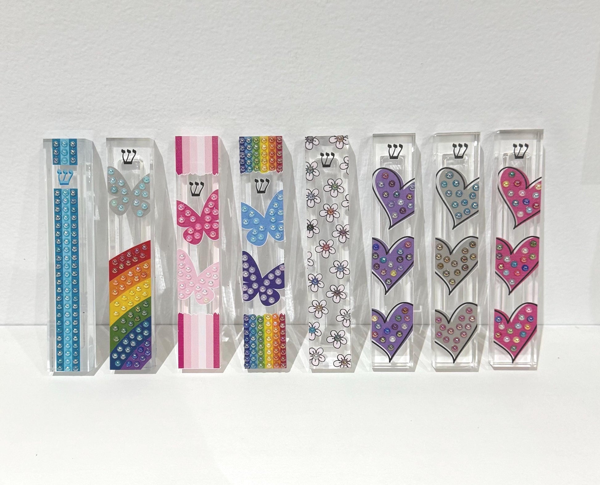 Mezuzah - Flower Mezuzah - Embellished Acrylic Mezuzah with light pink flower and colored pearls - Floral Judaica Gift - New Baby Gift
