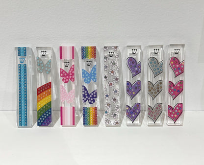 Mezuzah - Rainbow and Butterfly Mezuzah - Embellished Acrylic Mezuzah with colored pearls - Judaica Gift - Beaded Mezuzah