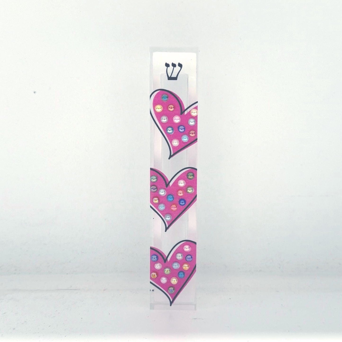 Mezuzah - Pink Hearts Mezuzah - Embellished Acrylic Mezuzah with colored pearls - Judaica Gift - Beaded Mezuzah - Girl Room Mezuzah