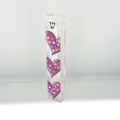 Mezuzah - Pink Hearts Mezuzah - Embellished Acrylic Mezuzah with colored pearls - Judaica Gift - Beaded Mezuzah - Girl Room Mezuzah