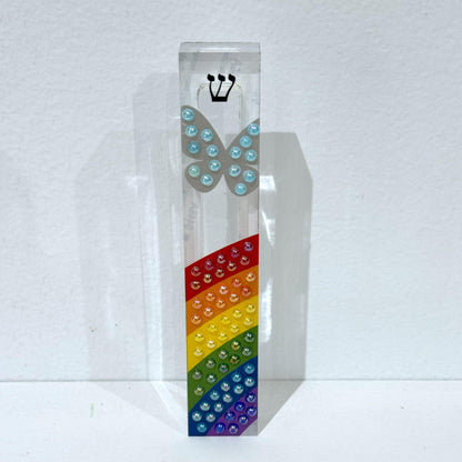 Mezuzah - Rainbow and Butterfly Mezuzah - Embellished Acrylic Mezuzah with colored pearls - Judaica Gift - Beaded Mezuzah